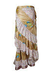 Womens Silk Wrap Skirt, Beige White Tiered Maxi Skirt One size