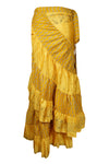 Womens Boho Ruffle Wrap Skirt, Yellow Summer Maxi Skirt One size