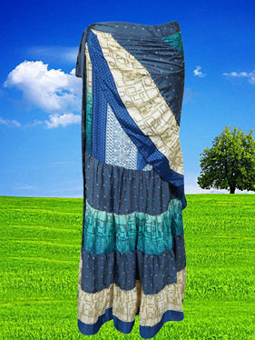Boho Wrap Skirt for Women, Blue Ruffle Wrap Skirt One size