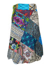 Women Blue Red Patchwork Short Boho Hippie Beach Skirt One size