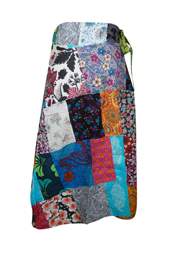 Womens Blue Indian Patchwork Wrap Around Skirts One size