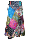 Boho Wrap Around Skirt – Handmade Cotton Patchwork Midi Skirt (MultiBlue)