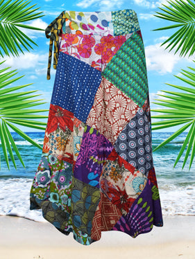 Womens  Blue Pink Floral Print Patchwork Skirt One size