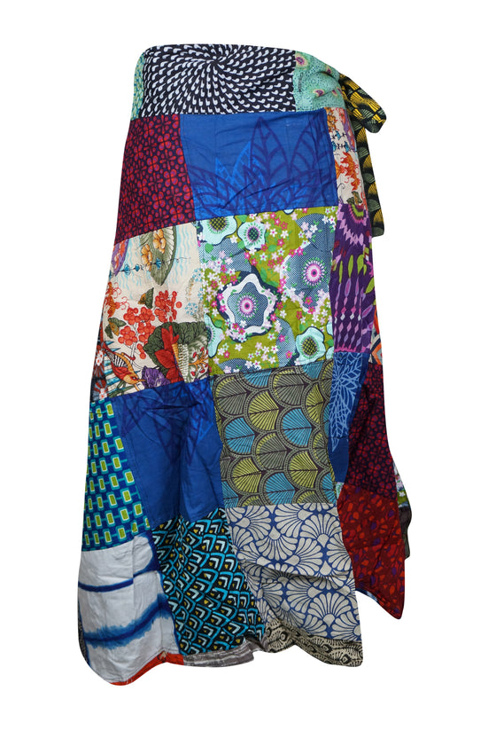 Womens  Blue Pink Floral Print Patchwork Skirt One size
