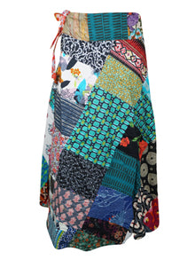  Womens Blue Green Patchwork Boho Short Skirt One Size