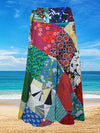Womens Wrap Around Skirts , Blue Red Patchwork Boho Fashion One Size