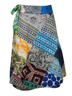 Womens Patchwork Wrap Skirt Blue Beach Skirt One size