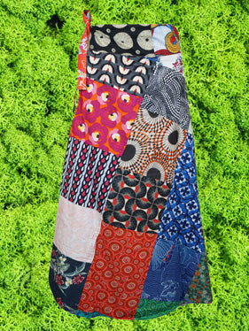 Womens Wrap Around Skirts Blue Red Patchwork Boho Short Skirt One Size