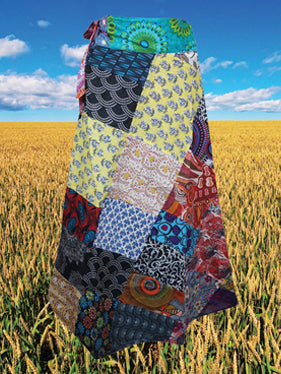 Womens Multicolor Wrap Skirts, Retro Cotton Patchwork Wrap Around One Size