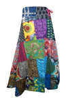 Womens Multicolor Wrap Skirts, Retro Cotton Patchwork Wrap Around One Size