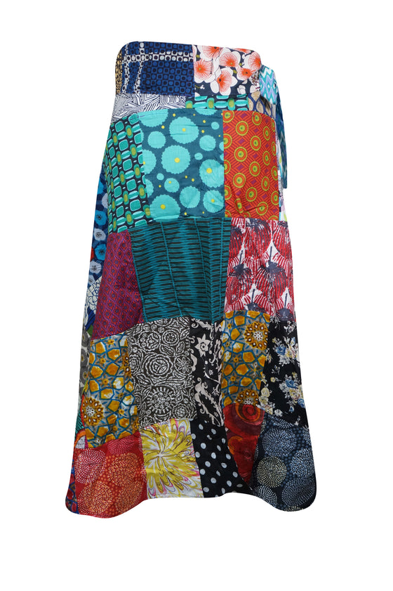 Womens Multicolor Wrap Skirt, Beach Hippy Patchwork Cotton Skirts, One size