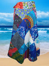 Womens Blue Wrap Skirt, Cotton Beach Summer Boho Patchwork Skirts, One size