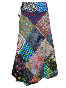  Womens Multicolor Wrap Skirt, Beach Summer Cotton Patchwork Wrap Skirts, One size