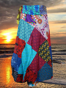 Womens Colorful Wrap Skirt, Cotton Patchwork Hippy Skirts One size