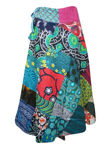  Womens Multicolor Wrap Skirt, Gypsy Summer Cotton Patchwork Skirts, One size