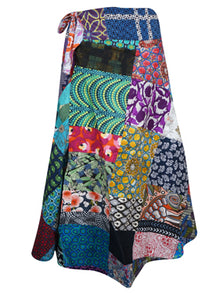  Womens Cotton Wrap Skirt, Hippy Patchwork Skirt, One size