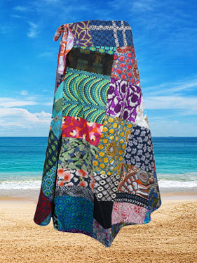 Womens Cotton Wrap Skirt, Hippy Patchwork Skirt, One size