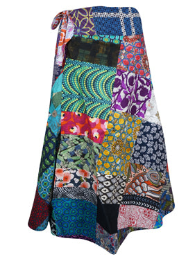 Womens Cotton Wrap Skirt, Hippy Patchwork Skirt, One size
