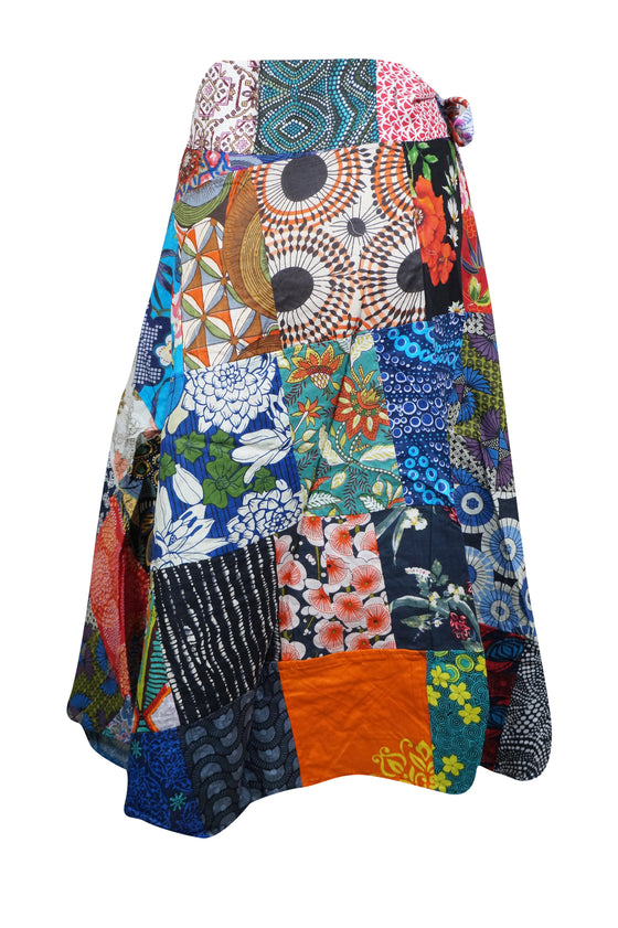 Womens Cotton Wrap Skirt, Hippy Patchwork Skirt, One size