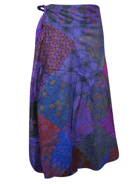 Womens Boho Wrap Skirt, Purple Patchwork Cotton Wrap Skirts, One size