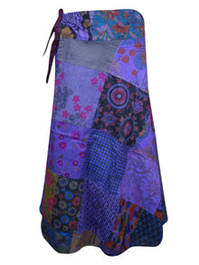  Womens Cotton Wrap Skirt, Purple Patchwork Summer Skirts, One size