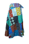 Womens Cotton Wrap Skirt, Blue Red Floral Patchwork Skirts, One size