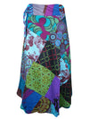 Womens Cotton Wrap Skirt, Moody Blue Patchwork Retro Skirt, One size