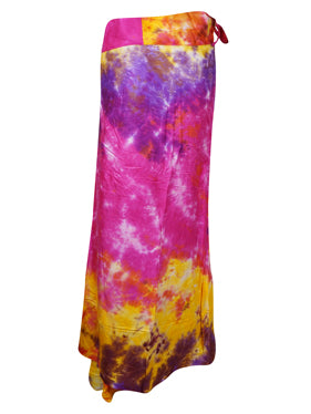Womens Long Wrap Skirt, Sweet Pink Yellow Floral Printed Wrap Skirts One Size