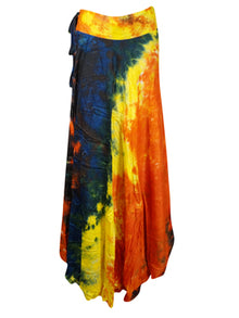  BOHO Beach Sari Skirt,Orange Black Floral Printed Wrap Skirts One Size