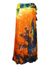 BOHO Beach Sari Skirt,Orange Black Floral Printed Wrap Skirts One Size