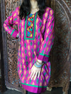Pink Printed Cotton Tunic Dress | Bohemian Embroidered Kurti for Women SM