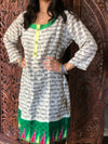 Boho White Mantra Printed Yoga Kurta | Indian Cotton Tunic for Women M