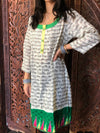 Boho White Mantra Printed Yoga Kurta | Indian Cotton Tunic for Women M