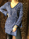 Midnight Blue Sequin Embroidered Cotton Tunic Dress | Summer Boho Chic Dress S