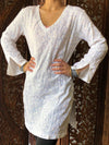 White Sequin Embroidered Cotton Tunic Dress | Summer Bohemian Kurti for Women