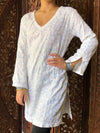 White Sequin Embroidered Cotton Tunic Dress | Summer Bohemian Kurti for Women