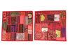 Set of 2 Red Bohemian Pillow Shams – Embroidered Patchwork Cotton Throw Cushion Covers