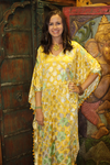 Womens Midi Caftan Dress, Green Yellow Check Print, Loose Beach Dress SML