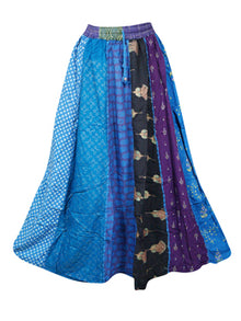  Womens Maxi Skirt, Blue Summer Gujarati Patchwork Skirts S/M/L