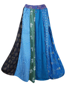  Womens Maxi Skirt, Blue Patchwork  Long Skirts S/M/L