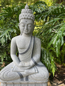  Gray Granite Buddha Statue, Dhyana Garden Budha, Meditating Buddha