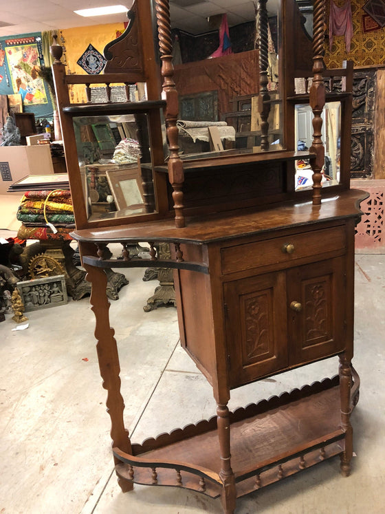Antique Wall Curio Cabinet Bookcase Farmhouse Hand Carved Old Cabinet