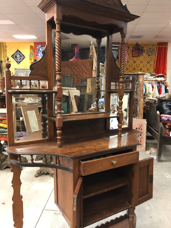 Antique Wall Curio Cabinet Bookcase Farmhouse Hand Carved Old Cabinet