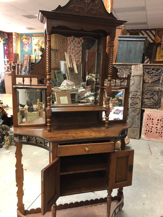 Antique Wall Curio Cabinet Bookcase Farmhouse Hand Carved Old Cabinet