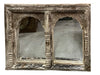 Vintage Double Arch Whitewash Mirror Hand Carved Jharokha