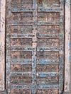 Antique Indian Door, Distressed Blue Teak Doors, Carved Urn of Prosperity