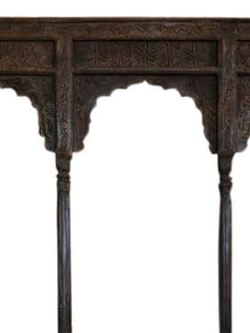 Antique Triple Arch, Double carved Teak Archway, Indian Architectural Elements, 118x90