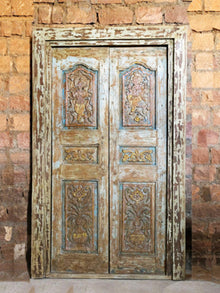  Antique Indian Temple Door, Ganesh, Krishna Carved Exterior Teak Doors