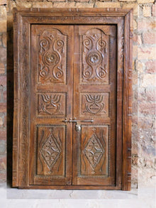  Haveli Antique Indian Doors with Frame, Rustic Teak Doors, 82x53