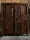 Antique Teak Armoire Cabinet, Hand carved Rustic Classic Old World Storage Chest